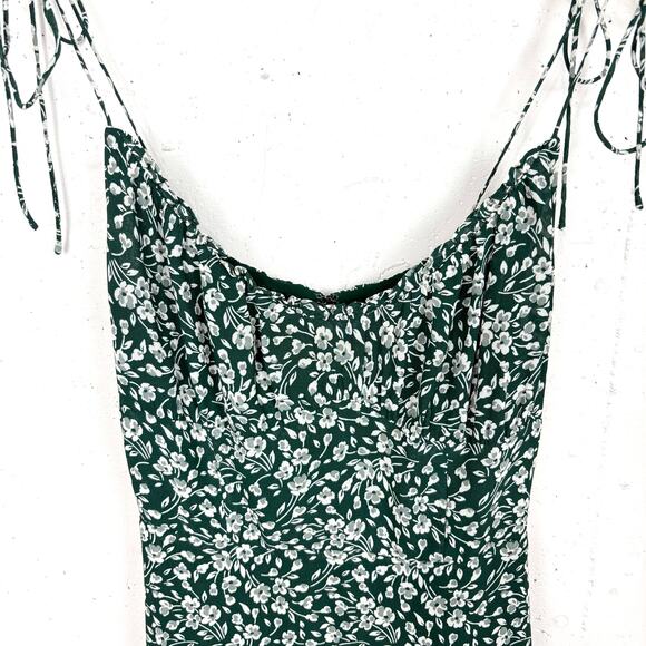 Reformation Esther Green Floral Mini Dress Ruffle Scoop Neck Adjustable Straps 0 - Picture 8 of 14